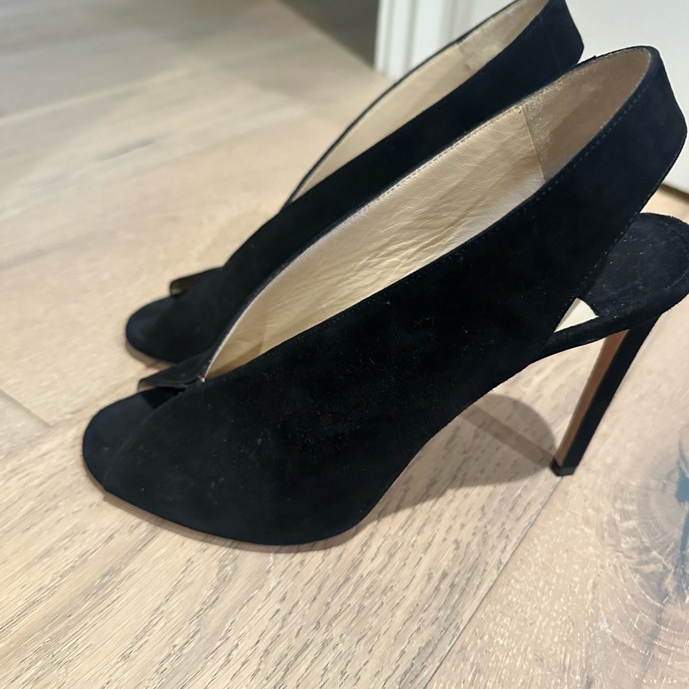 Jimmy Choo Black Suede Peep-Toe Slingback Pumps